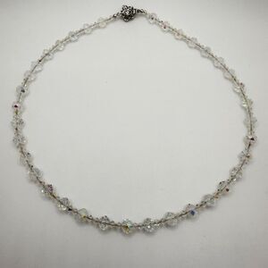 19" NWOT Aurora Borealis faceted GLASS beaded necklace w/ silver tone clasp!